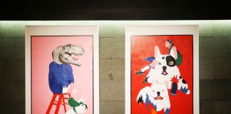 Karya Ykha Amelz "Faux Extinction" (kiri) dan "Best. Show.Ever" (kanan), ukuran 100x150 cm, acrylic on canvas, 2017